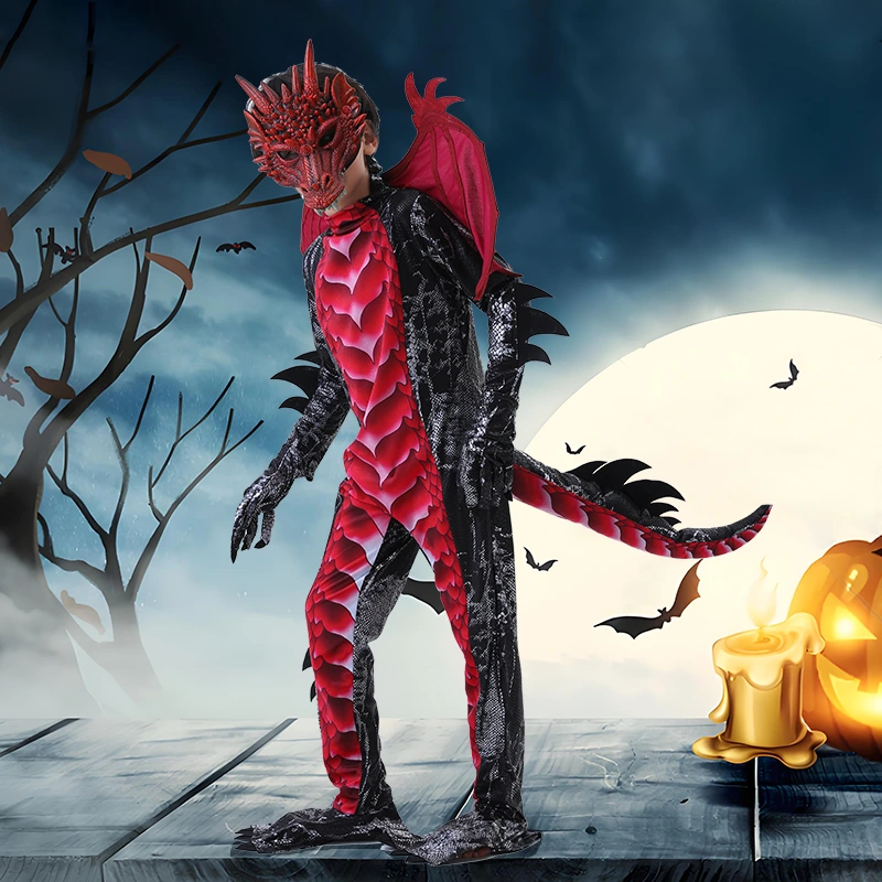 Fantasia de dragão infantil para desfile de Halloween com asas removíveis