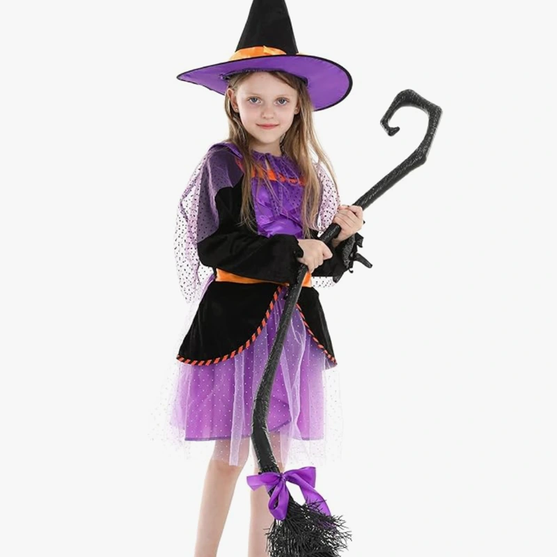 Fantasia clássica de bruxa infantil de doces ou travessuras de Halloween
