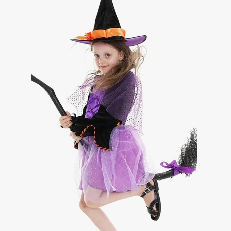 Fantasia de bruxa para festa de Halloween na escola com chapéu pontudo